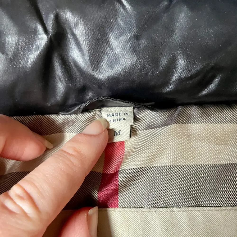 Burberry Black Goose Down Quilted Puffer Jacket sz M Medium Coat Shiny - Picture 10 of 12